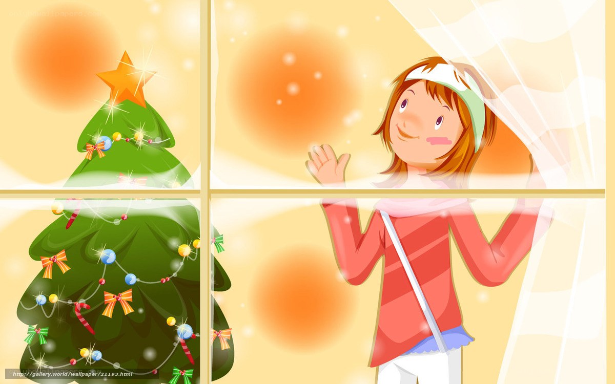 Girl looking at Christmas tree