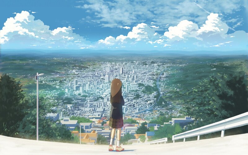 Girl Looking at City — Blue