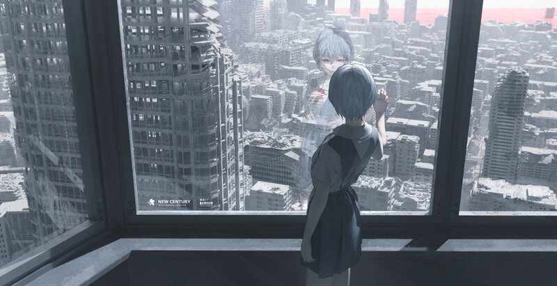 Girl Looking at City — Gray