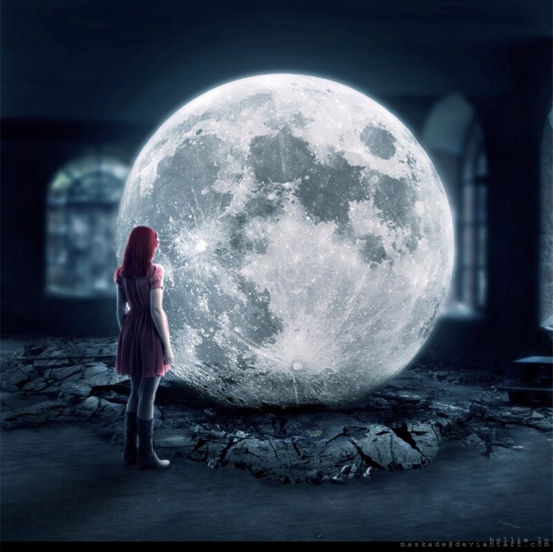 Girl Looking at Moon