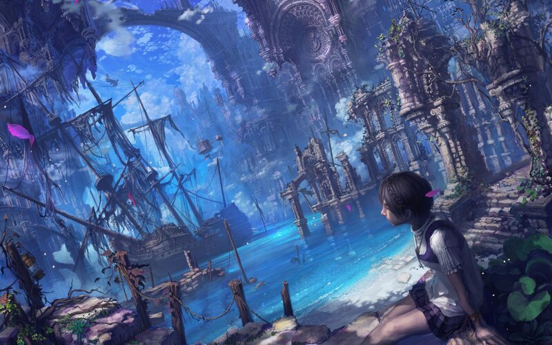 Girl Looking at Ruins