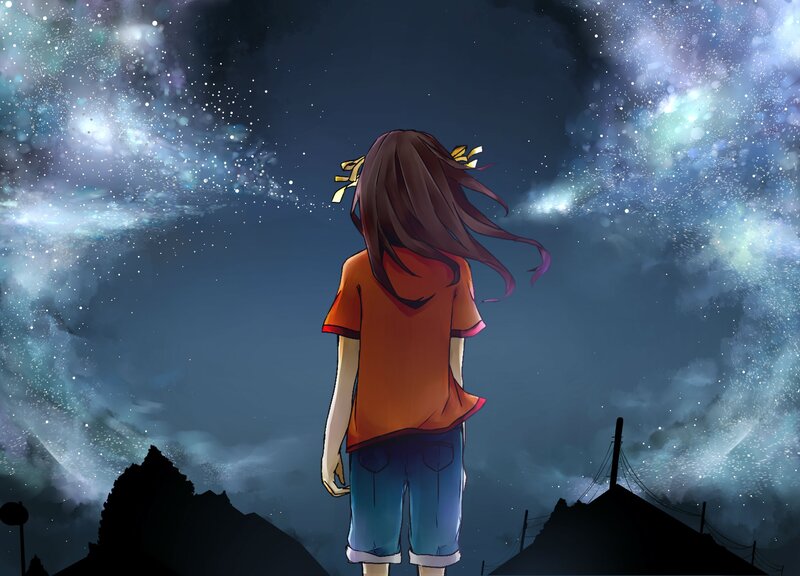 Girl Looking at Stars — Blue, Serene