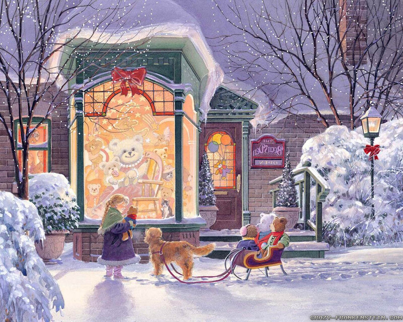 Girl Looking at Teddy Bear Window