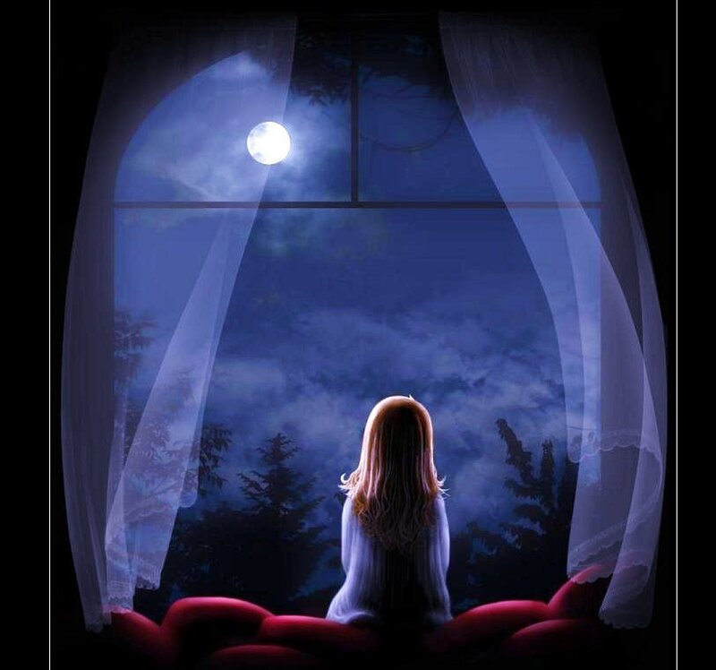 Girl looking at the moon