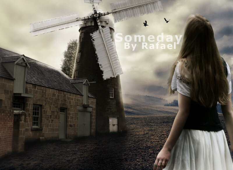 Girl Looking at Windmill