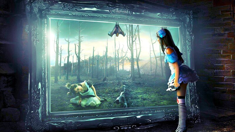Girl Looking into Mirror — Blue