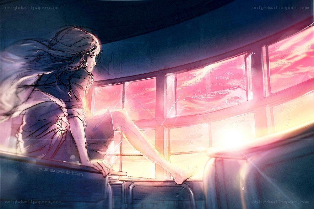 girl looking out train window