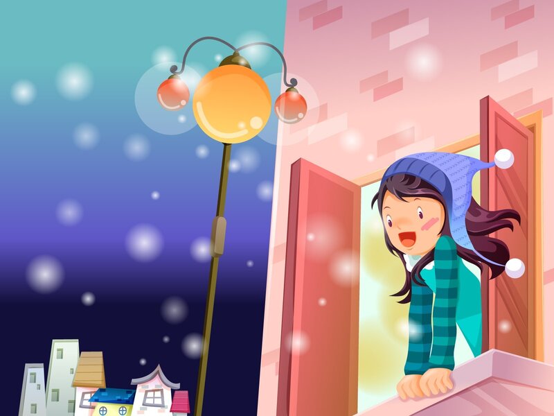 Girl Looking Out Window — Blue, Calm, Night