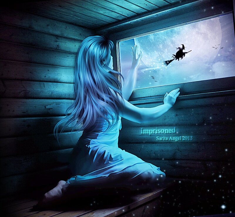 Girl Looking Out Window — Blue, Melancholic