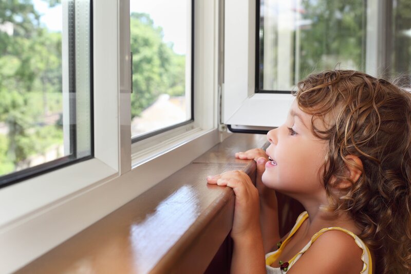 Girl Looking Out Window — Brown, Calm