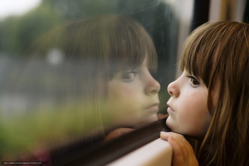 Girl Looking Out Window — Brown, Contemplative, Afternoon