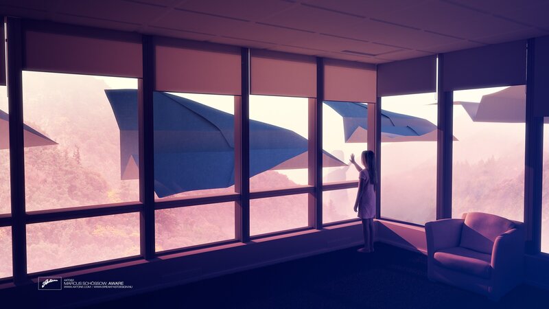 Girl Looking Out Window — Purple, Serene