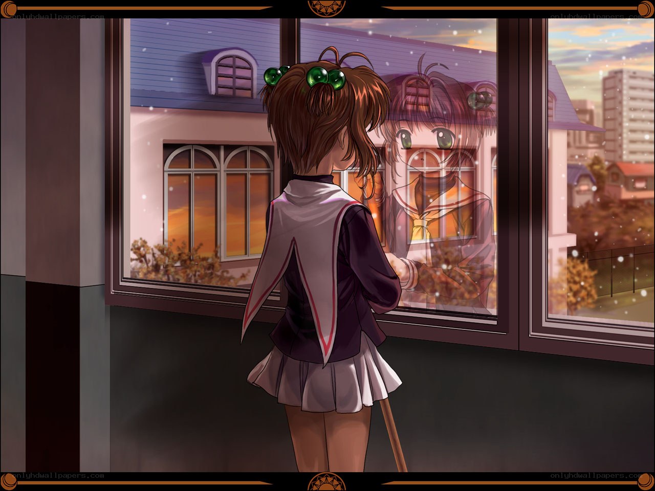 girl looking out window