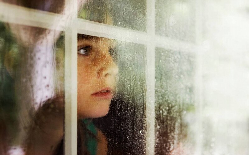 Girl Looking Through Window — White
