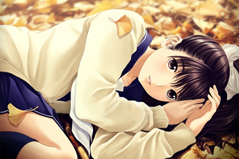 girl lying in autumn leaves