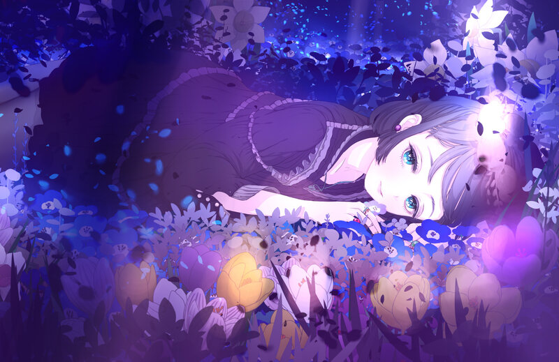 Girl Lying in Flowers — Purple