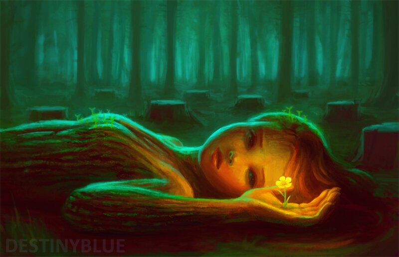 Girl Lying in Forest — Green