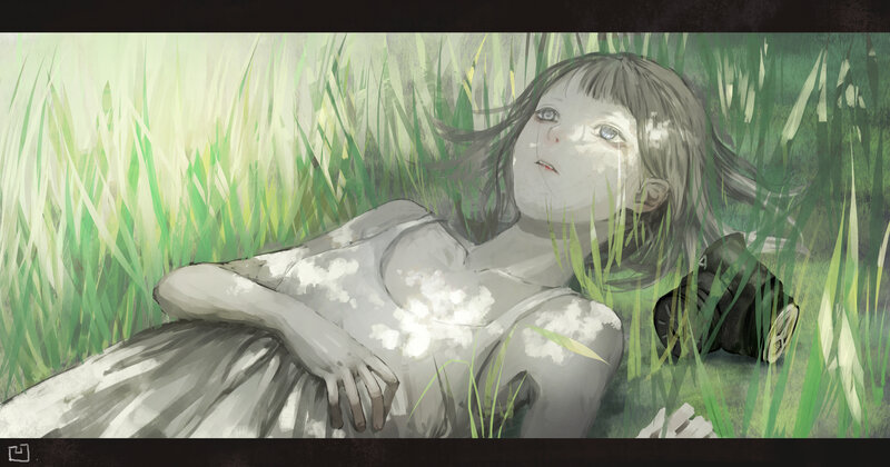 Girl Lying in Grass — Green, Serene, Afternoon, Digital Art