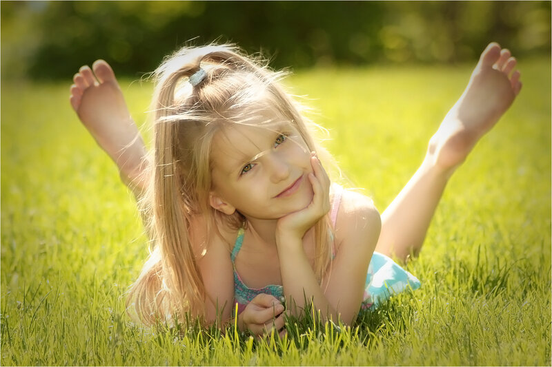 Girl Lying in Grass — Green, Serene, Afternoon, Photograph