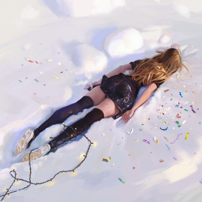 Girl Lying in Snow — White
