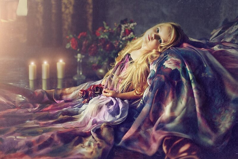 Girl Lying on Bed — Purple