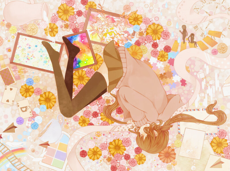 Girl Lying on Floral Floor