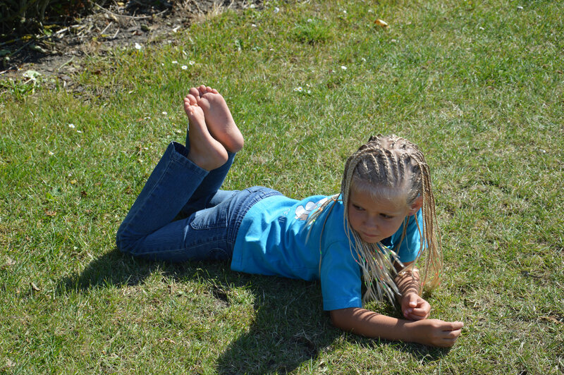 Girl Lying on Grass — Green, Calm, Afternoon
