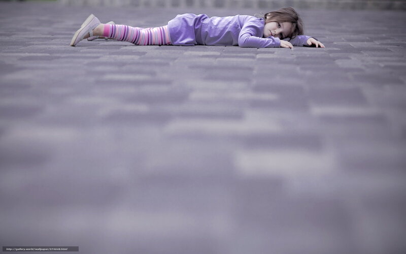 Girl Lying on Pavement — Purple, Calm