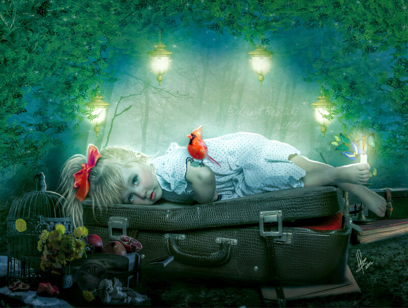 Girl Lying on Suitcase