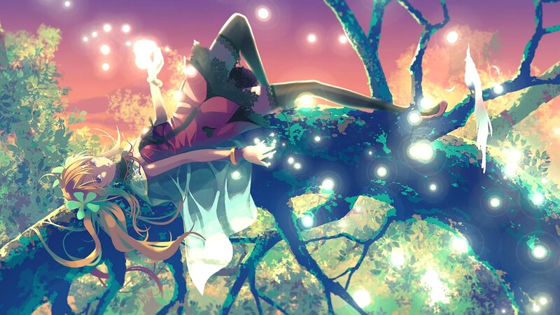 Girl Lying on Tree Branch — Purple