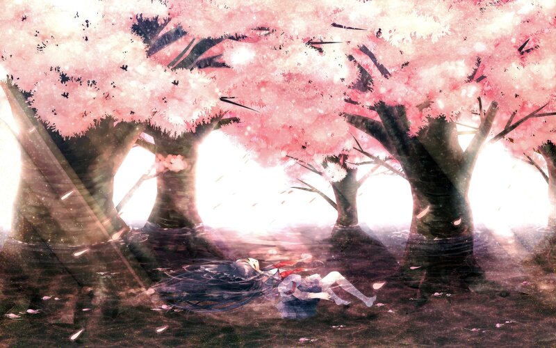 Girl Lying under Trees — Pink