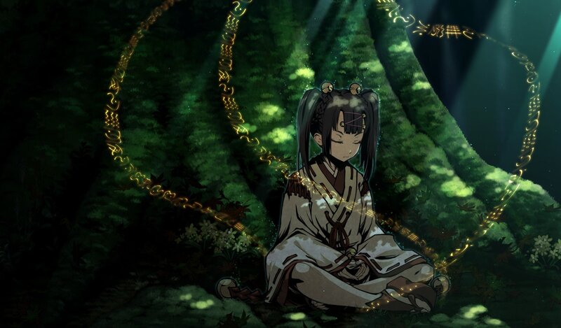 girl meditating in forest
