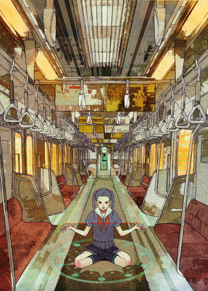 Girl meditating on a train