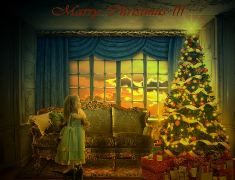Girl Near Christmas Tree — Blue
