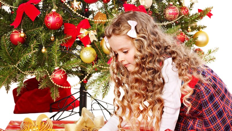 Girl Near Christmas Tree — Green