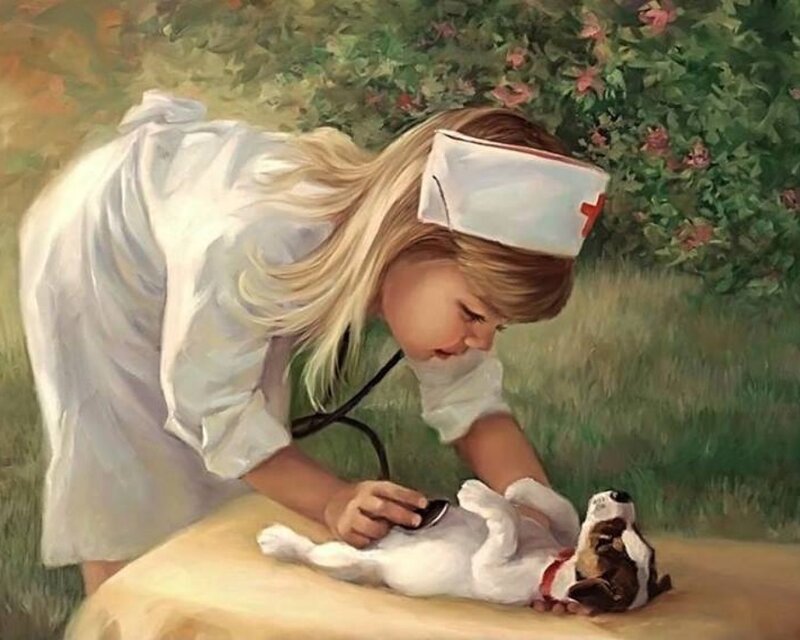 Girl Nurse with Puppy