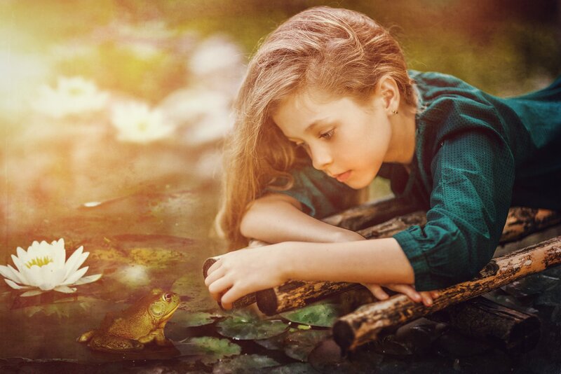 Girl Observing Frog