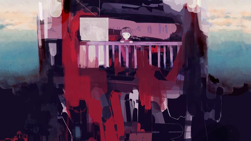 Girl on a balcony at dusk