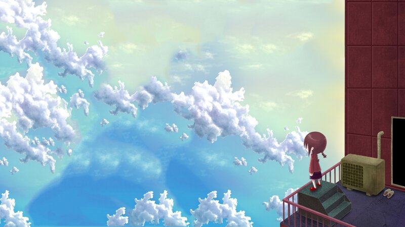 Girl on a balcony watching clouds