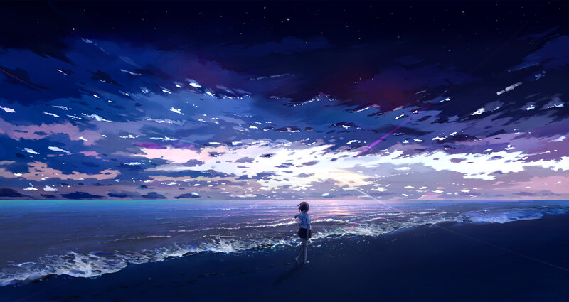 Girl on a Beach — Blue, Serene, Night