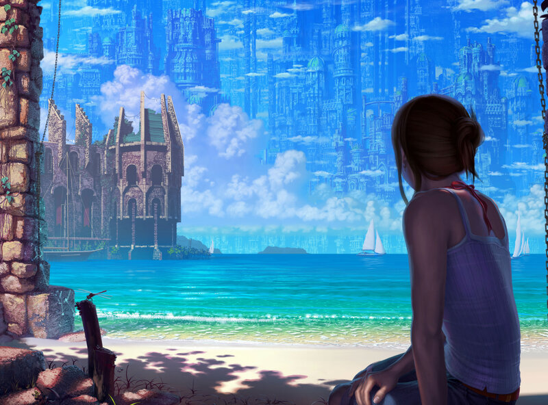 Girl on a Beach — Blue