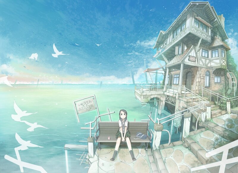 Girl on a bench by the sea