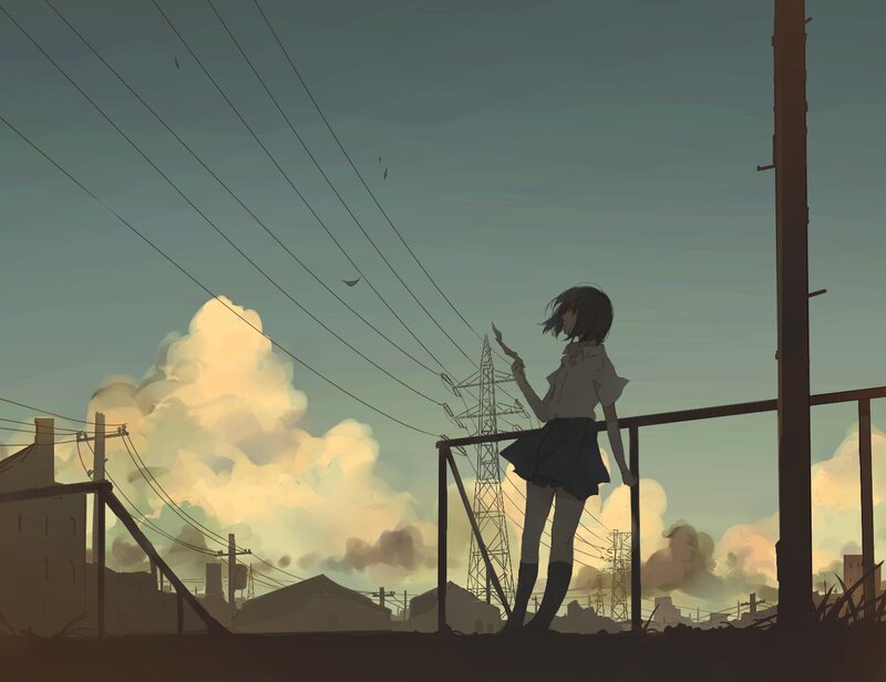 girl on a bridge at dusk