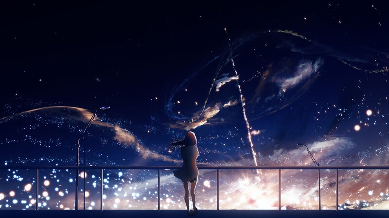 Girl on a Bridge at Night — Blue