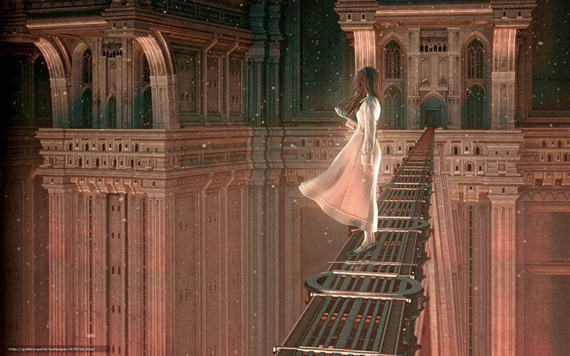 girl on a bridge in a fantasy city