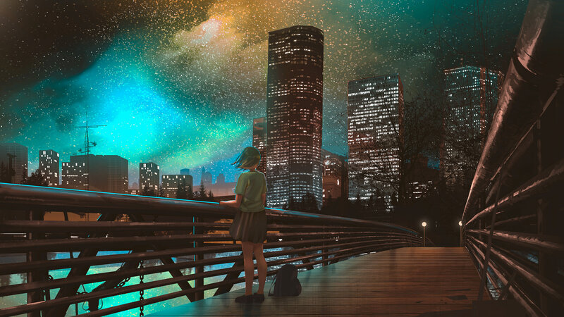 Girl on a Bridge — Teal