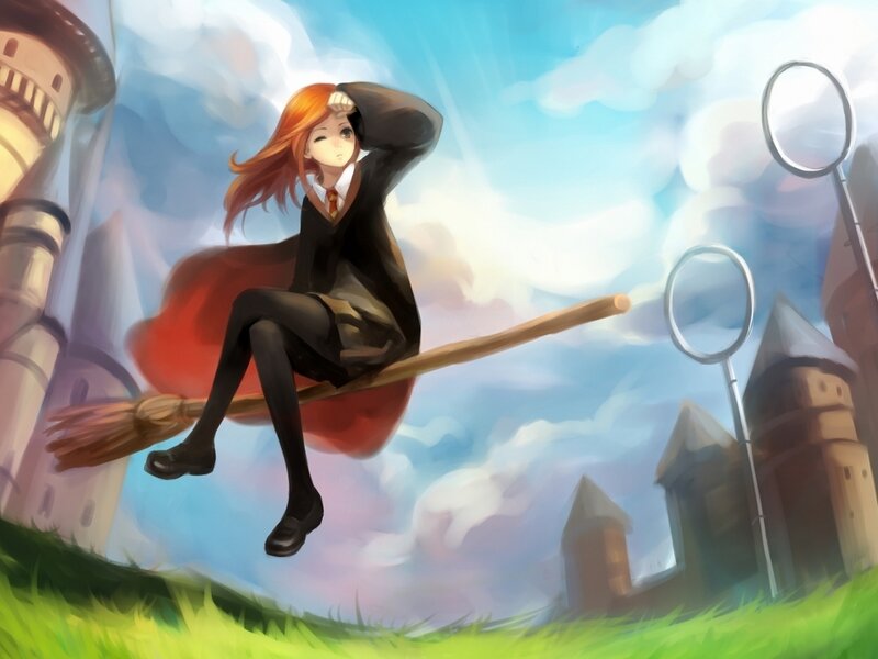 Girl on a Broomstick — Blue, Playful