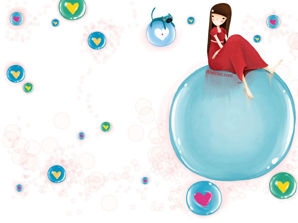 girl on a bubble with hearts