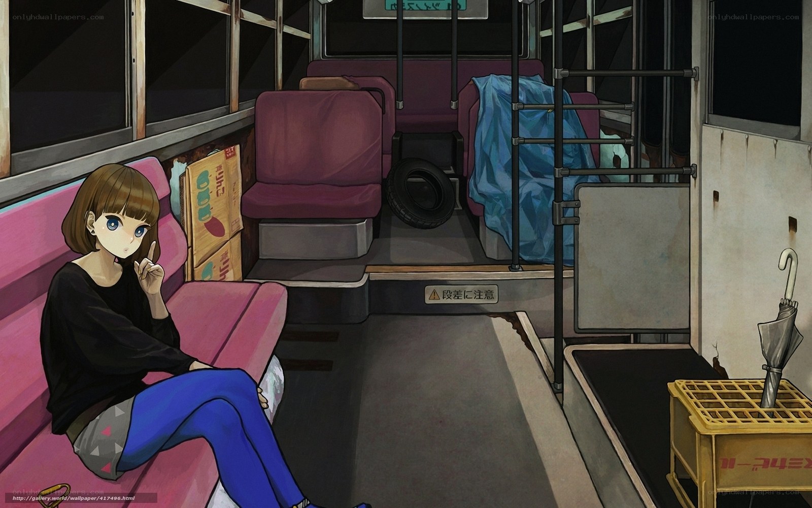 Girl on a bus at night