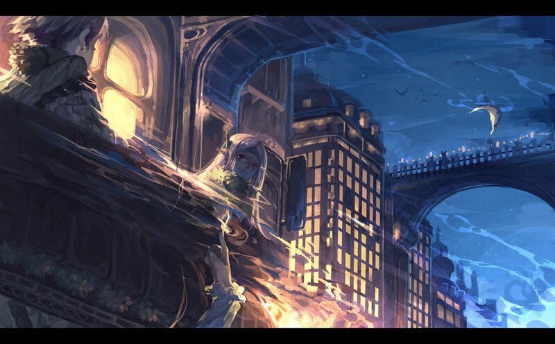 girl on a city bridge at night